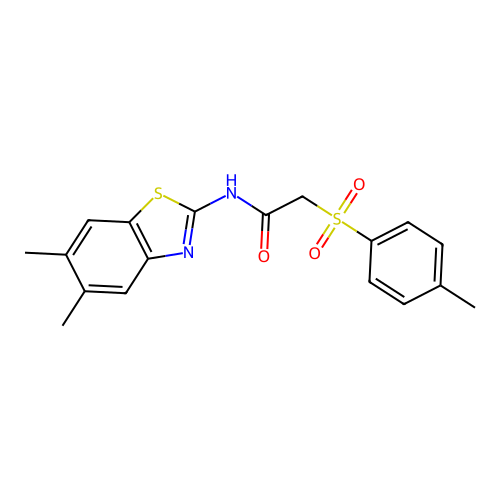 N-(5,6-dimethylbenzo[d]thiazol-2-yl)-2-tosylacetamide structure