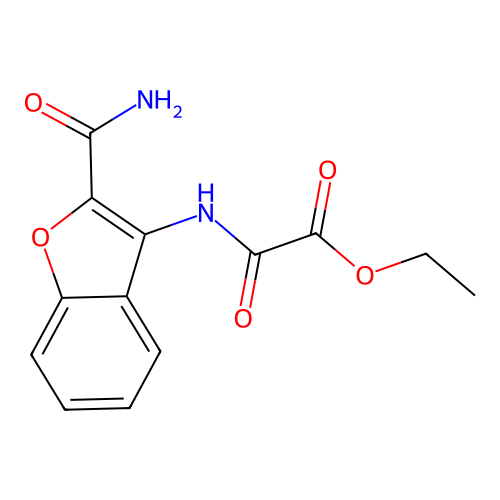 Ethyl 2-((2-carbamoylbenzofuran-3-yl)amino)-2-oxoacetate structure