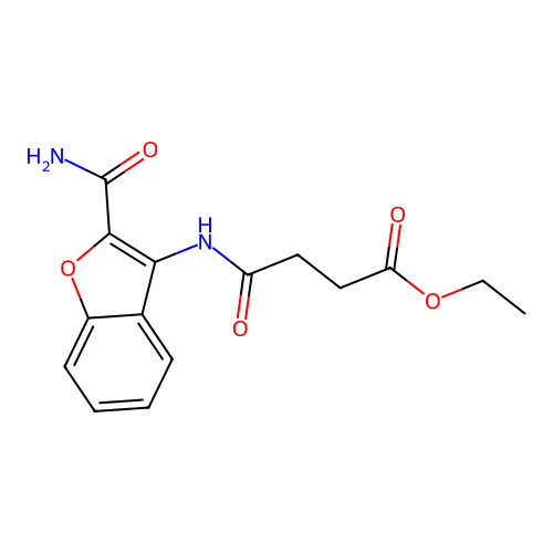 Ethyl 4-((2-carbamoylbenzofuran-3-yl)amino)-4-oxobutanoate structure