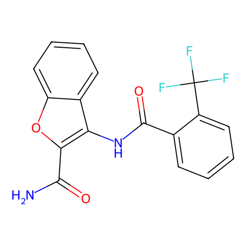 3-(2-(Trifluoromethyl)benzamido)benzofuran-2-carboxamide structure