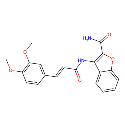 (E)-3-(3-(3,4-dimethoxyphenyl)acrylamido)benzofuran-2-carboxamide structure