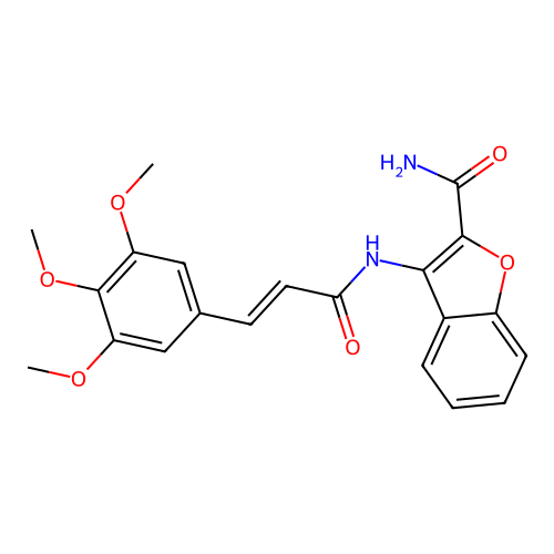 (E)-3-(3-(3,4,5-trimethoxyphenyl)acrylamido)benzofuran-2-carboxamide structure