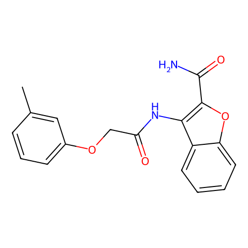 3-(2-(m-Tolyloxy)acetamido)benzofuran-2-carboxamide structure