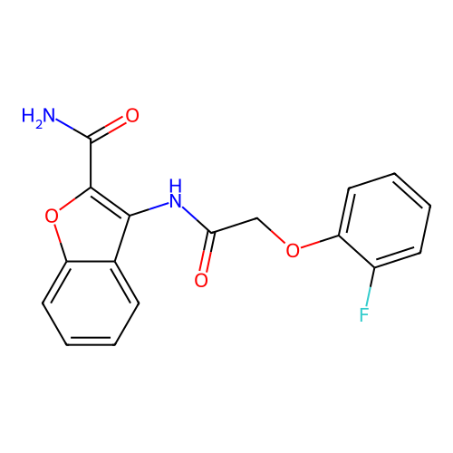 3-(2-(2-Fluorophenoxy)acetamido)benzofuran-2-carboxamide structure