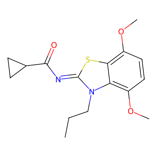 N-(4,7-dimethoxy-3-propyl-1,3-benzothiazol-2-ylidene)cyclopropanecarboxamide structure