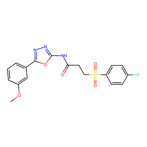 3-(4-fluorobenzenesulfonyl)-N-[5-(3-methoxyphenyl)-1,3,4-oxadiazol-2-yl]propanamide structure