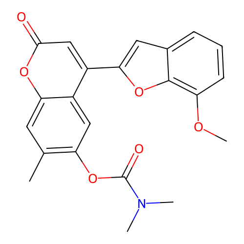 4-(7-methoxybenzofuran-2-yl)-7-methyl-2-oxo-2H-chromen-6-yl dimethylcarbamate structure