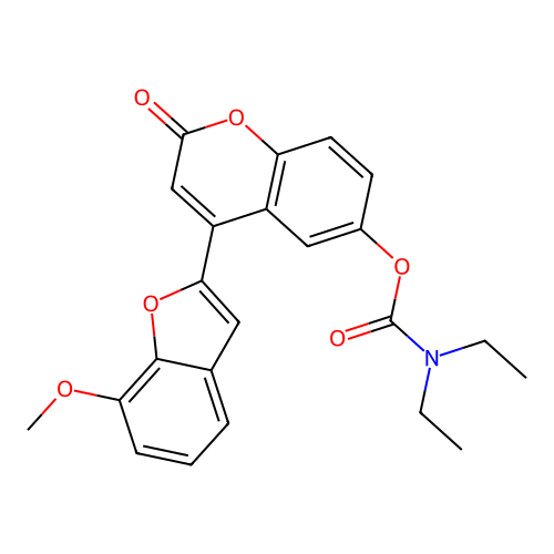 4-(7-methoxybenzofuran-2-yl)-2-oxo-2H-chromen-6-yl diethylcarbamate structure