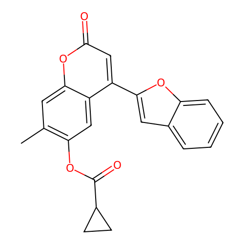 4-(1-benzofuran-2-yl)-7-methyl-2-oxo-2H-chromen-6-yl cyclopropanecarboxylate structure