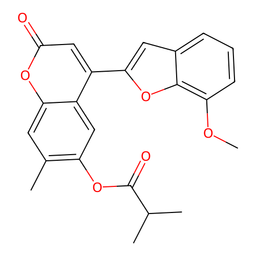 4-(7-methoxy-1-benzofuran-2-yl)-7-methyl-2-oxo-2H-chromen-6-yl 2-methylpropanoate structure