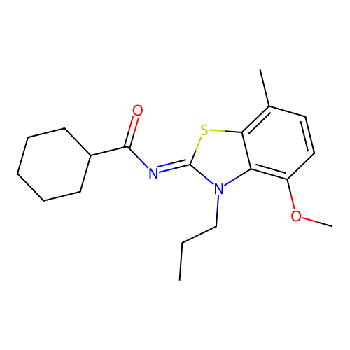 N-(4-methoxy-7-methyl-3-propyl-1,3-benzothiazol-2-ylidene)cyclohexanecarboxamide structure