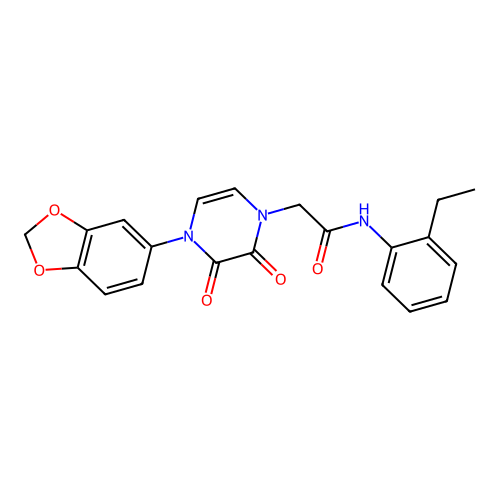 2-[4-(1,3-benzodioxol-5-yl)-2,3-dioxopyrazin-1-yl]-N-(2-ethylphenyl)acetamide structure