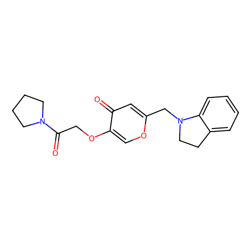 2-(2,3-Dihydroindol-1-ylmethyl)-5-(2-oxo-2-pyrrolidin-1-ylethoxy)pyran-4-one structure