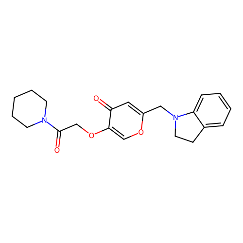2-(2,3-Dihydroindol-1-ylmethyl)-5-(2-oxo-2-piperidin-1-ylethoxy)pyran-4-one structure