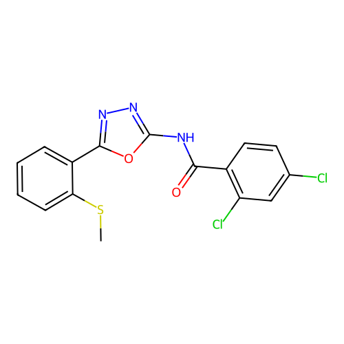 2,4-dichloro-N-[5-(2-methylsulfanylphenyl)-1,3,4-oxadiazol-2-yl]benzamide structure