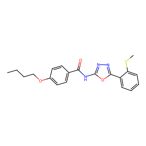 4-butoxy-N-[5-(2-methylsulfanylphenyl)-1,3,4-oxadiazol-2-yl]benzamide structure