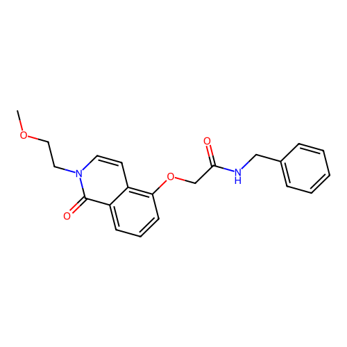N-benzyl-2-{[2-(2-methoxyethyl)-1-oxo-1,2-dihydroisoquinolin-5-yl]oxy}acetamide structure