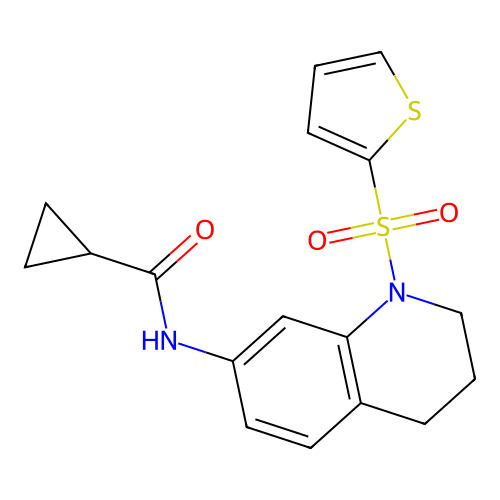 N-(1-thiophen-2-ylsulfonyl-3,4-dihydro-2H-quinolin-7-yl)cyclopropanecarboxamide structure