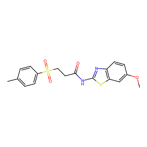 N-(6-methoxy-1,3-benzothiazol-2-yl)-3-(4-methylphenyl)sulfonylpropanamide structure