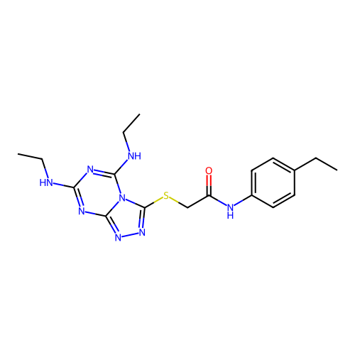 2-[[5,7-bis(ethylamino)-[1,2,4]triazolo[4,3-a][1,3,5]triazin-3-yl]sulfanyl]-N-(4-ethylphenyl)acetamide structure