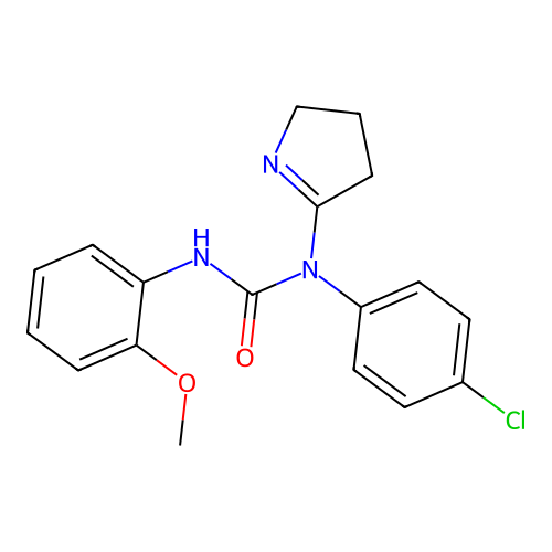 1-(4-chlorophenyl)-1-(3,4-dihydro-2H-pyrrol-5-yl)-3-(2-methoxyphenyl)urea structure