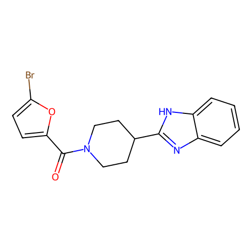 (4-(1H-benzo[d]imidazol-2-yl)piperidin-1-yl)(5-bromofuran-2-yl)methanone structure