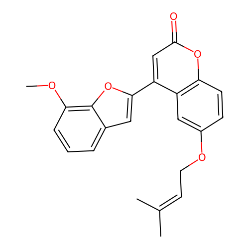 4-(7-methoxy-1-benzofuran-2-yl)-6-[(3-methylbut-2-en-1-yl)oxy]-2H-chromen-2-one structure