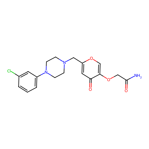 2-((6-((4-(3-chlorophenyl)piperazin-1-yl)methyl)-4-oxo-4H-pyran-3-yl)oxy)acetamide structure