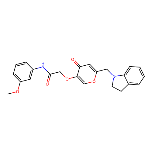 2-((6-(indolin-1-ylmethyl)-4-oxo-4H-pyran-3-yl)oxy)-N-(3-methoxyphenyl)acetamide structure