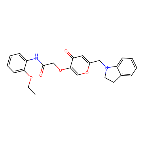 2-({6-[(2,3-dihydro-1H-indol-1-yl)methyl]-4-oxo-4H-pyran-3-yl}oxy)-N-(2-ethoxyphenyl)acetamide structure