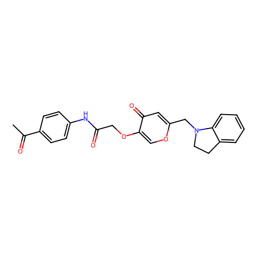 N-(4-acetylphenyl)-2-((6-(indolin-1-ylmethyl)-4-oxo-4H-pyran-3-yl)oxy)acetamide structure