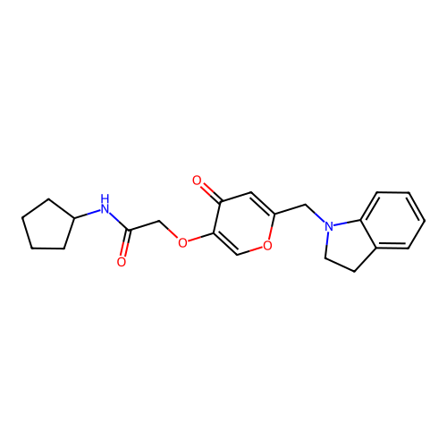 N-cyclopentyl-2-((6-(indolin-1-ylmethyl)-4-oxo-4H-pyran-3-yl)oxy)acetamide structure