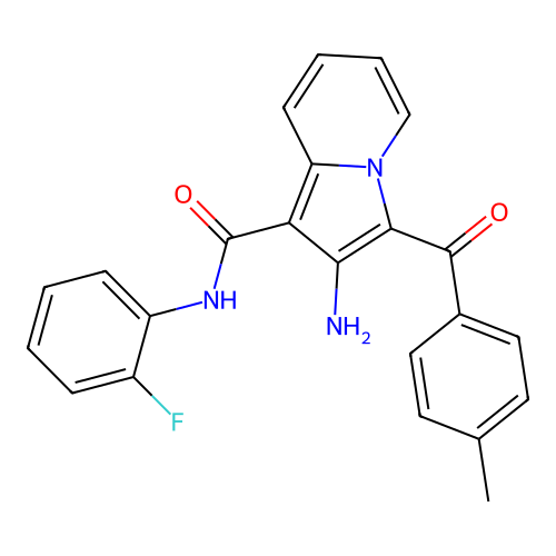 2-amino-N-(2-fluorophenyl)-3-(4-methylbenzoyl)indolizine-1-carboxamide structure