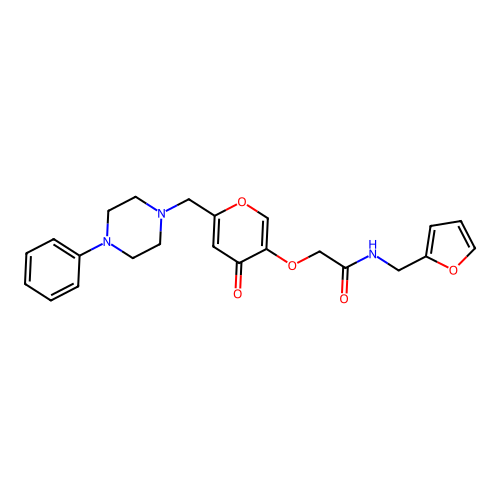 N-(furan-2-ylmethyl)-2-((4-oxo-6-((4-phenylpiperazin-1-yl)methyl)-4H-pyran-3-yl)oxy)acetamide structure