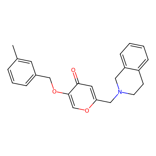 2-(3,4-dihydro-1H-isoquinolin-2-ylmethyl)-5-[(3-methylphenyl)methoxy]pyran-4-one structure