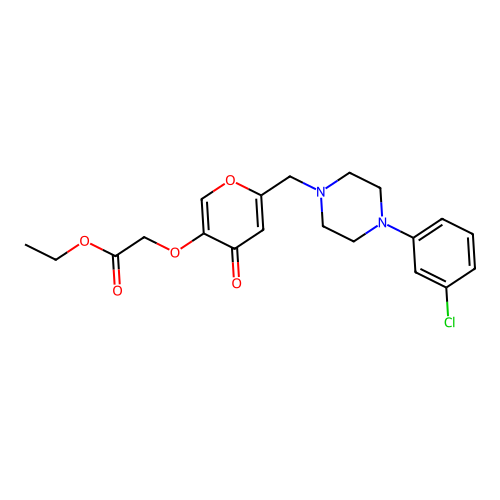 Ethyl 2-[6-[[4-(3-chlorophenyl)piperazin-1-yl]methyl]-4-oxopyran-3-yl]oxyacetate structure