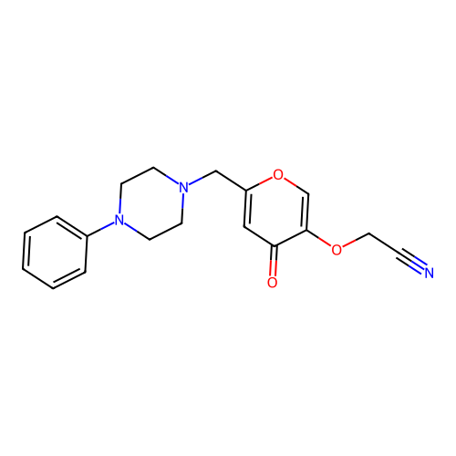 2-[4-Oxo-6-[(4-phenylpiperazin-1-yl)methyl]pyran-3-yl]oxyacetonitrile structure