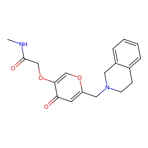 2-((6-((3,4-dihydroisoquinolin-2(1H)-yl)methyl)-4-oxo-4H-pyran-3-yl)oxy)-N-methylacetamide structure