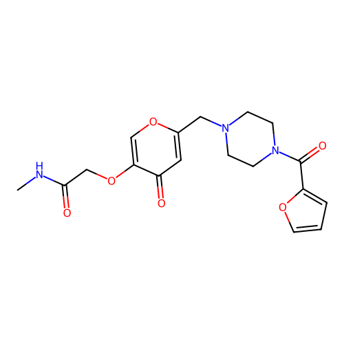 2-[(6-{[4-(furan-2-carbonyl)piperazin-1-yl]methyl}-4-oxo-4H-pyran-3-yl)oxy]-N-methylacetamide structure