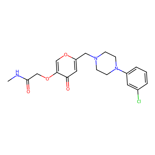 2-[6-[[4-(3-chlorophenyl)piperazin-1-yl]methyl]-4-oxopyran-3-yl]oxy-N-methylacetamide structure