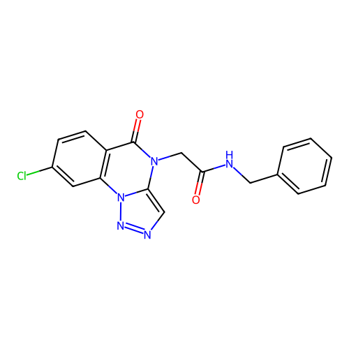 N-benzyl-2-(8-chloro-5-oxo[1,2,3]triazolo[1,5-a]quinazolin-4(5H)-yl)acetamide structure