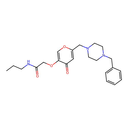 2-[6-[(4-benzylpiperazin-1-yl)methyl]-4-oxopyran-3-yl]oxy-N-propylacetamide structure
