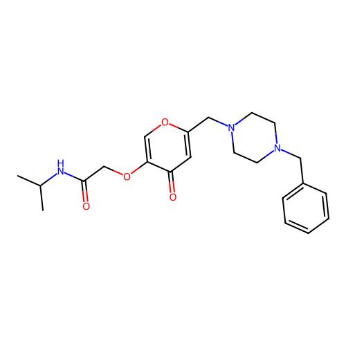 2-((6-((4-benzylpiperazin-1-yl)methyl)-4-oxo-4H-pyran-3-yl)oxy)-N-isopropylacetamide structure
