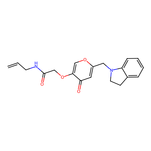 N-allyl-2-((6-(indolin-1-ylmethyl)-4-oxo-4H-pyran-3-yl)oxy)acetamide structure