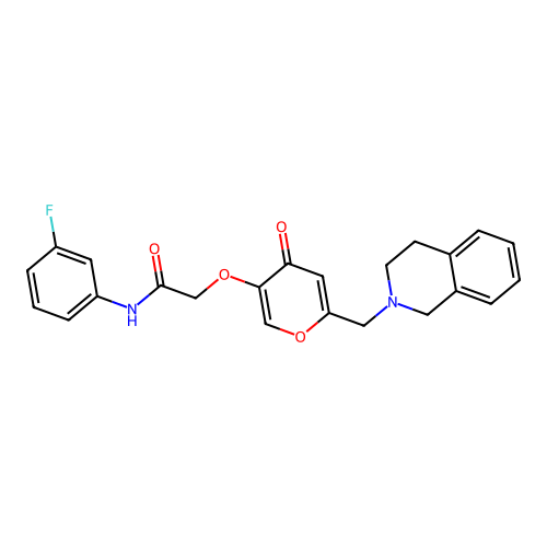 2-[6-(3,4-dihydro-1H-isoquinolin-2-ylmethyl)-4-oxopyran-3-yl]oxy-N-(3-fluorophenyl)acetamide structure
