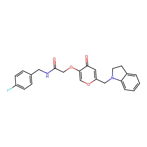 N-(4-fluorobenzyl)-2-((6-(indolin-1-ylmethyl)-4-oxo-4H-pyran-3-yl)oxy)acetamide structure
