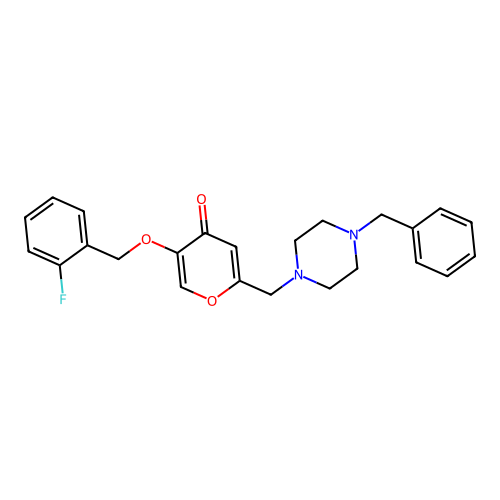 2-[(4-Benzylpiperazin-1-yl)methyl]-5-[(2-fluorophenyl)methoxy]pyran-4-one structure