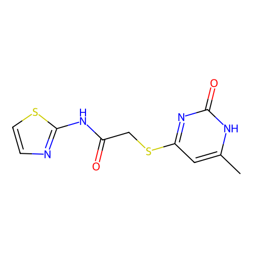 2-((6-methyl-2-oxo-1,2-dihydropyrimidin-4-yl)thio)-N-(thiazol-2-yl)acetamide structure