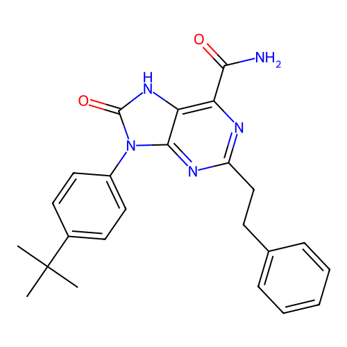 9-(4-(tert-butyl)phenyl)-8-oxo-2-phenethyl-8,9-dihydro-7H-purine-6-carboxamide structure