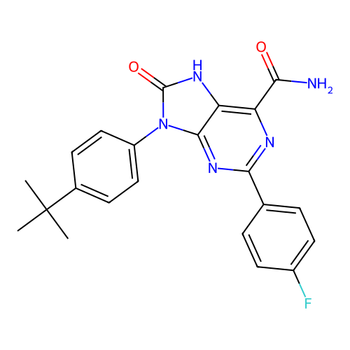 9-(4-tert-butylphenyl)-2-(4-fluorophenyl)-8-oxo-7H-purine-6-carboxamide structure
